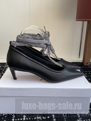 Dior D-Journey Lace-Up 4.5cm Pumps in Perforated Supple Lambskin with Lace Black