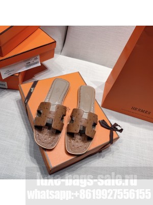 Hermes Oran Flat slippers with Ostrich Leather 089 2021 Collection