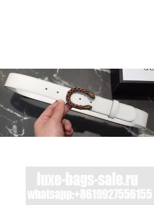 Gucci Width 3/3.5cm Leather Belt White with Red Crystal Dionysus Buckle