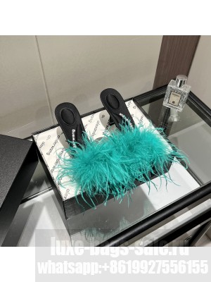 Alexander Wang lulu 85 feather slide sandal in satin Green 2022 Collection