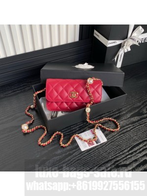 Chanel FLAP PHONE HOLDER WITH CHAIN AP4284 red