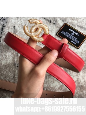 Chanel CC Pearls Belt 25mm Width Red