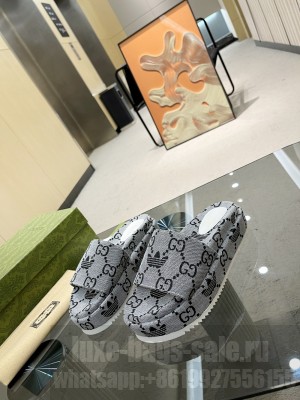 Gucci×Adidas Women's Gray Canvas platform slide sandal 2022 Collection 