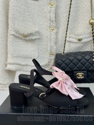 Chanel Satin 6cm Bow Sandals G45812 Black/Pink 2024