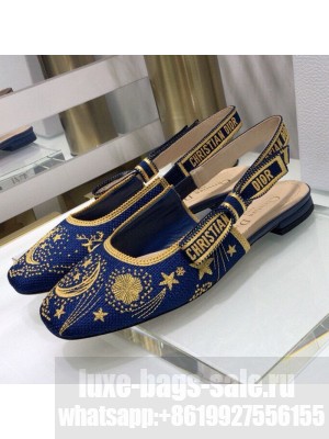 Dior x Moi Slingback Ballerinas Flats in Navy Blue Star Embroidered Cotton Spring/Summer 2021 Collection
