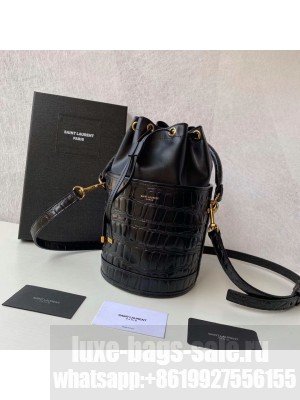 Yves Saint Laurent IN CROCODILE-EMBOSSED LACQUERED LEATHER AND LAMBSKIN Y677825 black