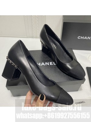 Chanel G37164 Laminated Lambskin Chain Pumps 6cm  Black 2021 Collection