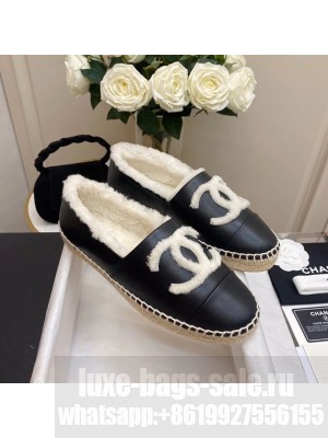 Chanel Shearling Fur Espadrilles Lambskin Leather Fall/Winter 2020  Collection, Black/White