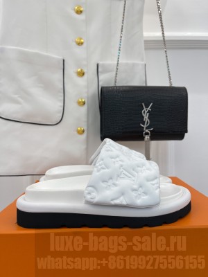 Louis Vuitton Unisex Pool Pillow Comfort Slide Sandals in Monogram Textile White