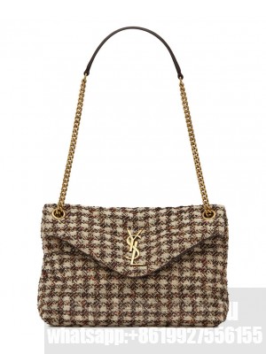 Saint Laurent Puffer Small Checkered Tweed And Lambskin Handbag 577476 Cream