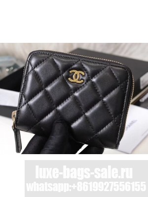 Chanel Classic Small Zipped Card Holder 60086 Lambskin Black/Gold