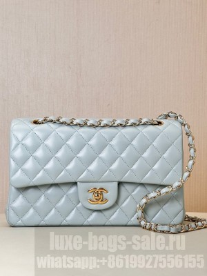 Chanel CLASSIC 11.12 HANDBAG Lambskin & Gold-Tone Metal A01112 light blue