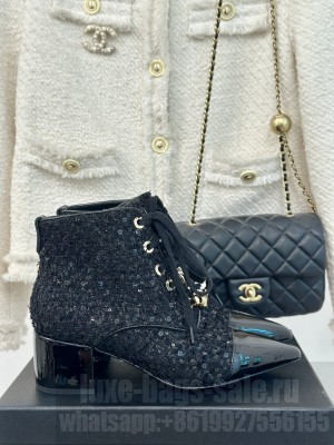 Chanel Tweed & Patent Pointed Toe Boot 2024 Black