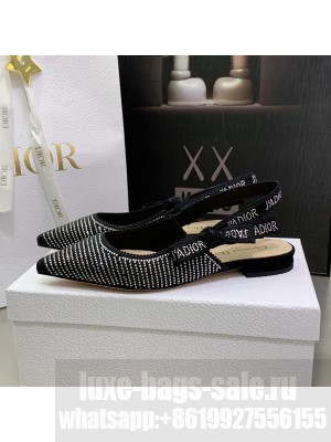 Dior J'Adior Slingback Ballerinas Flat in Black Cotton Embroidered with Crystal 2022 Collection