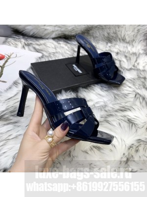 Saint Laurent YSL Patent Leather Slide 10cm Blue 03 2021 Collection