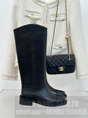 Chanel Women's 3cm Calfskin Rider Long Boots Black 2024 
