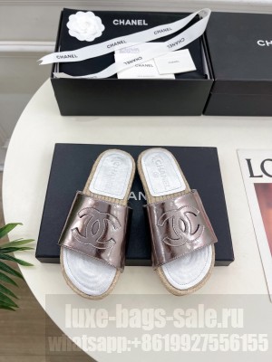Chanel Leather Espadrilles Mules Gray 2025