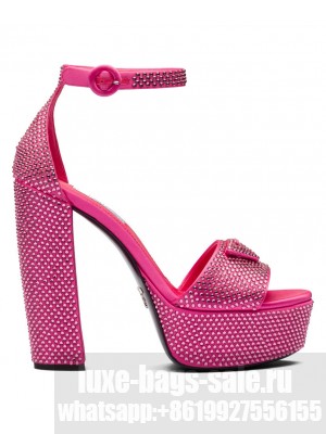 Prada Women's Satin Platform Sandals With Crystals 1XP53B Pink