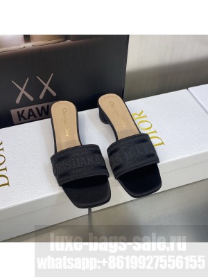 Dior Dway Heeled Slide Sandals 4cm in Cotton Embroidered 2023 Collection 036