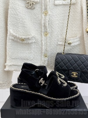 Chanel platform double C with chain sandals Black Velvet 2025