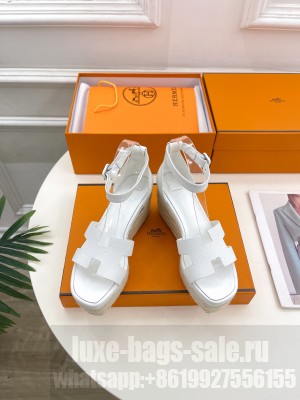 Hermes Elda Espadrille Epsom Calfskin Sandal White