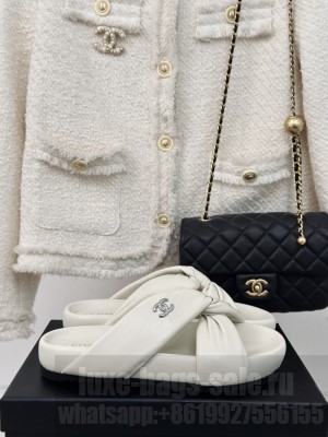 Chanel calfskin Cross Flat Slide White