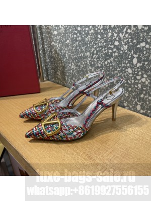 Valentino VLogo Slingback Pumps 8cm in Woven Leather Multicolor 2022 Collection