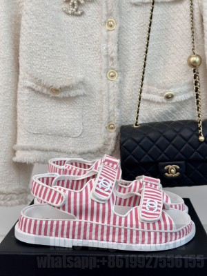 Chanel Stripes Beach Flat Sandals 2024 02