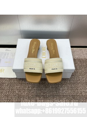 Christian Dior Dioriviera Dway Heel Slide Natural Raffia and White Embroidered Cotton