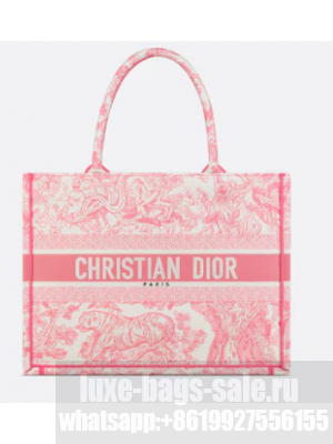 Medium Dioriviera Dior Book Tote Candy Pink Toile de Jouy Embroidery M1296Z