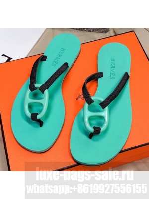 Hermes Kala Nera Chaine D'ancre Flip Flops Thongs Sandals Aqua Green