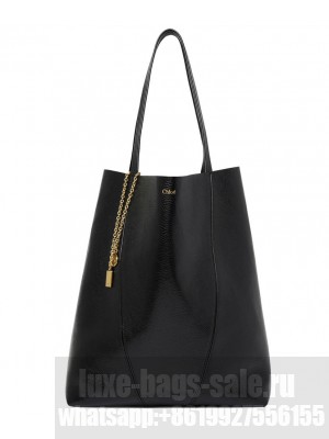 Chloe Large Chloe Spin Tote Bag In Grained Leather Black