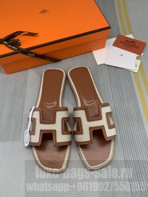 Hermes Oran Denim Flat Slide Sandals 0104 2022 Collection