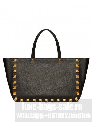 Valentino Roman Stud Grainy Calfskin Tote Bag Black