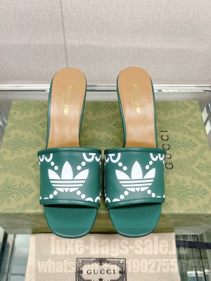 Adidas x Gucci Leather Slide Sandals 7.5cm 2023 Green