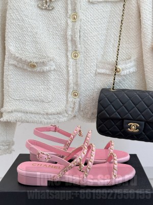 Chanel Lambskin Flat Sandals with Chain Strap pink 2025 G45667