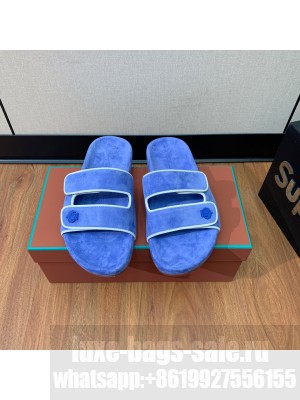 Loro Piana Man's Suede Flat Slippers Blue