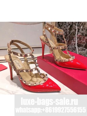 Valentino Heel 9.5cm Rockstud Caged Pumps in Patent Leather Red