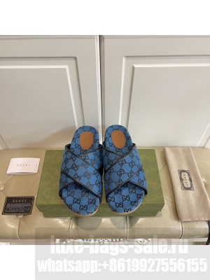 GUCCI GG Multicolor platform sandal 663666 Blue canvas 2021 Collection