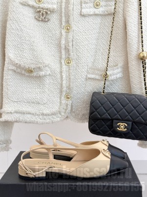 Chanel Lambskin cc Metal slingback Flats sandals Beige 2025