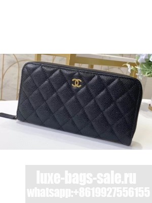 Chanel Classic Long Zipped Wallet 31507 Grained Calfskin Black/Gold