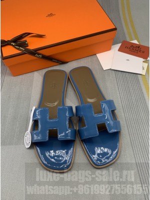 Hermes Oran Patent Calfskin Flat Slide Sandals 116 2022 Collection