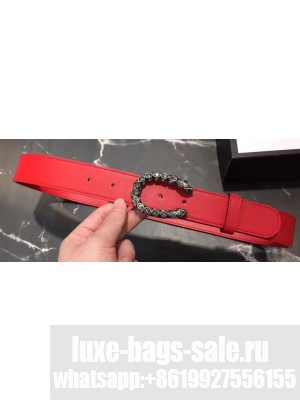 Gucci Width 3/3.5cm Leather Belt Red with White Crystal Dionysus Buckle