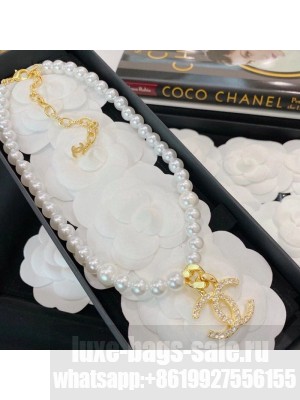 Chanel Pearl Necklace with CC Charm AB5721 White/Gold Spring/Summer 2021 Collection