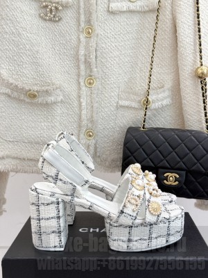Chanel Tweed & Charm Platform Sandals 9cm G46423  White