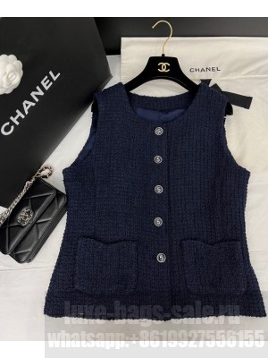 Chanel Women's Tweed Vest Dark Blue