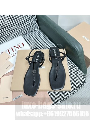 Miu Miu Leather Flat Thong Sandals Black 2023