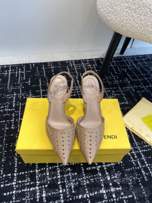 FENDI FIRST Brown leather high-heeled slingbacks