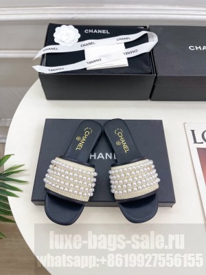 Chanel Slide CC With Pearls Mule Black 2025