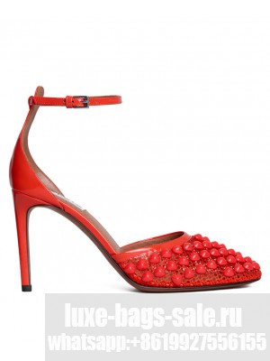 Alaia Women's High Fishnet Pumps With Studs Red